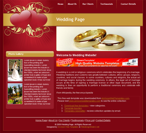 Free Templates  Websites on Free Wedding Website Templates   Website Templates Blog