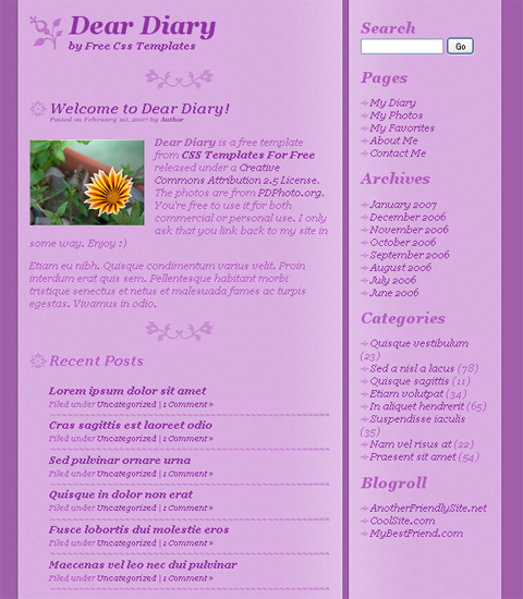 free web template - dear diary