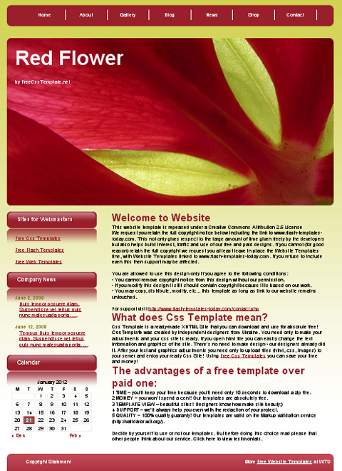free website template - red flower