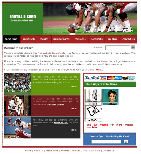 free web template - footbal card