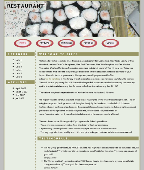 free web template - restaurant sushi