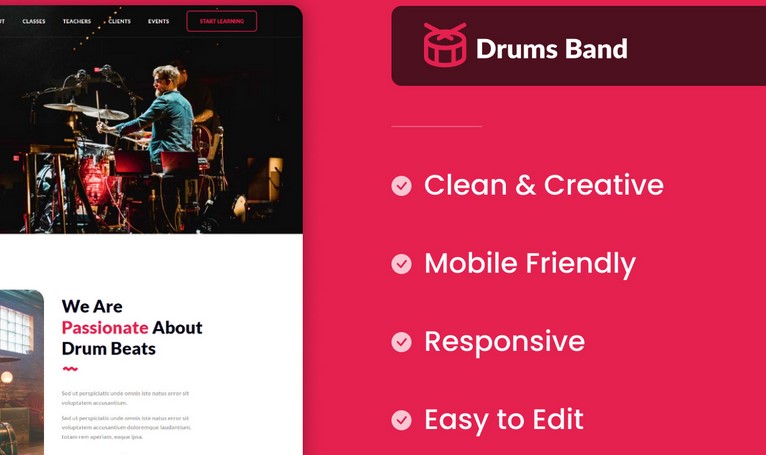 Drums Band - Free Landing Page Templates