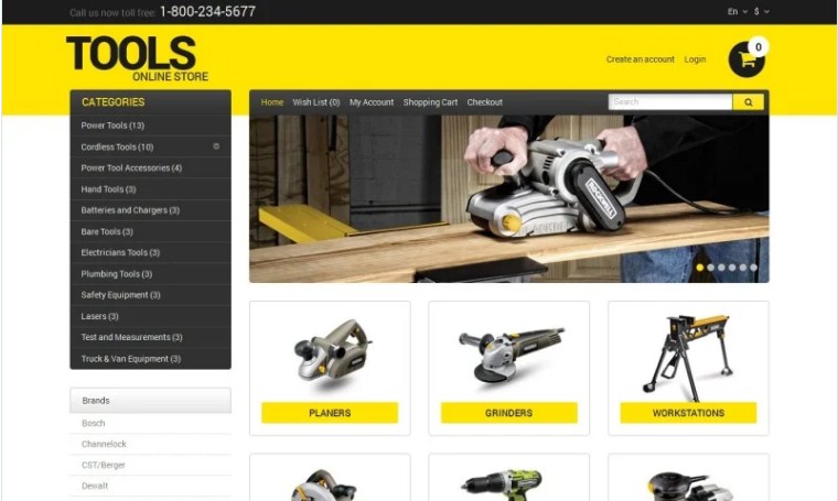 Tools & Equipment - OpenCart Free eCommerce Website template