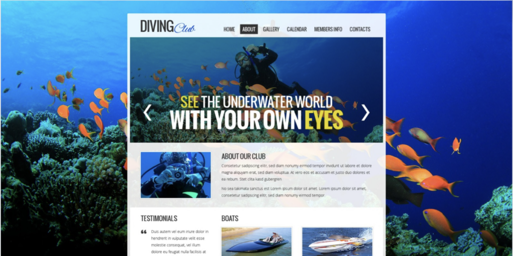 jQuery Slider for Diving Club